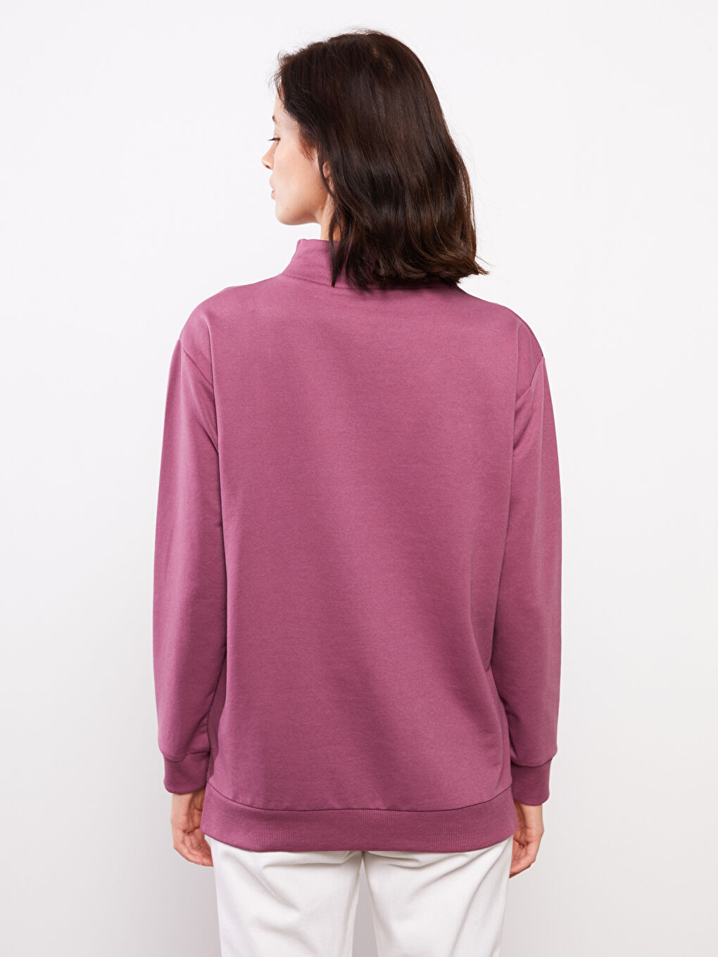 Funnel Neck Plain Long Sleeve Women's Sweatshirt-4