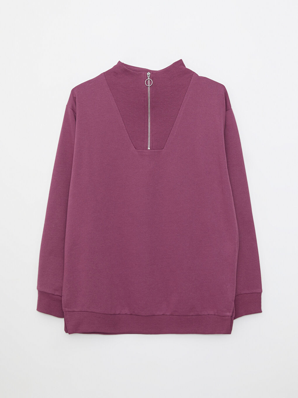 Funnel Neck Plain Long Sleeve Women's Sweatshirt-5