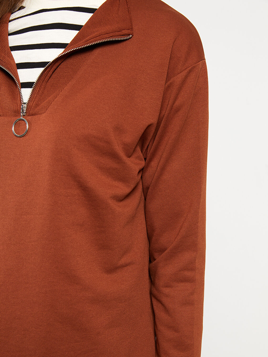 Funnel Neck Plain Long Sleeve Women's Sweatshirt-3
