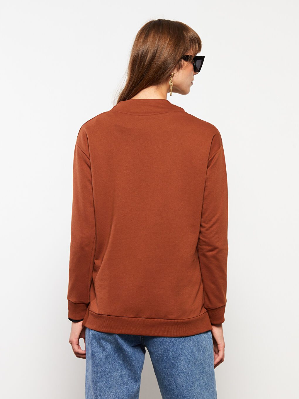 Funnel Neck Plain Long Sleeve Women's Sweatshirt-4