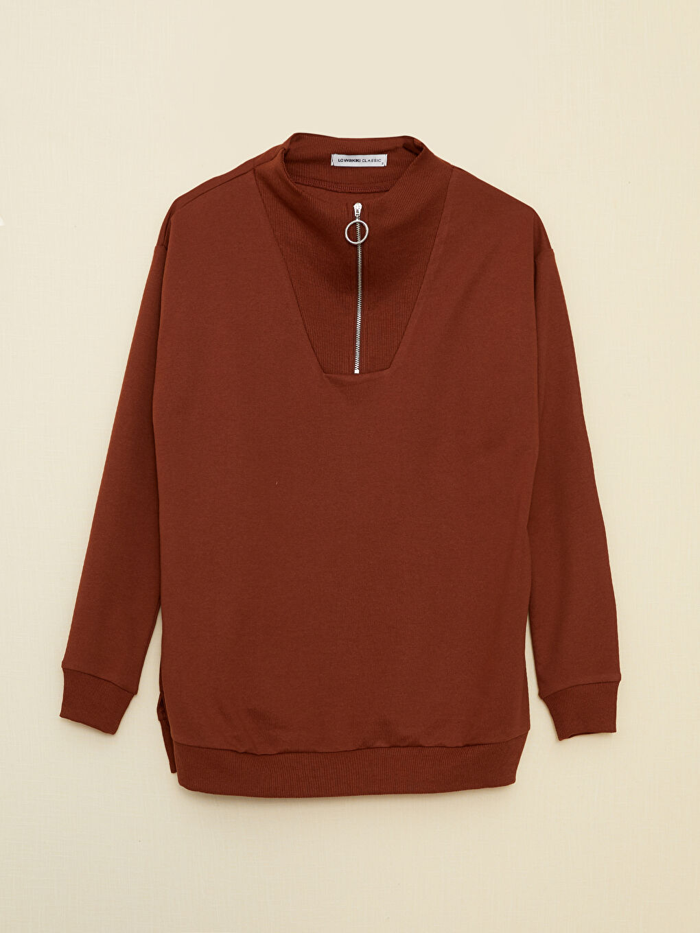 Funnel Neck Plain Long Sleeve Women's Sweatshirt-5