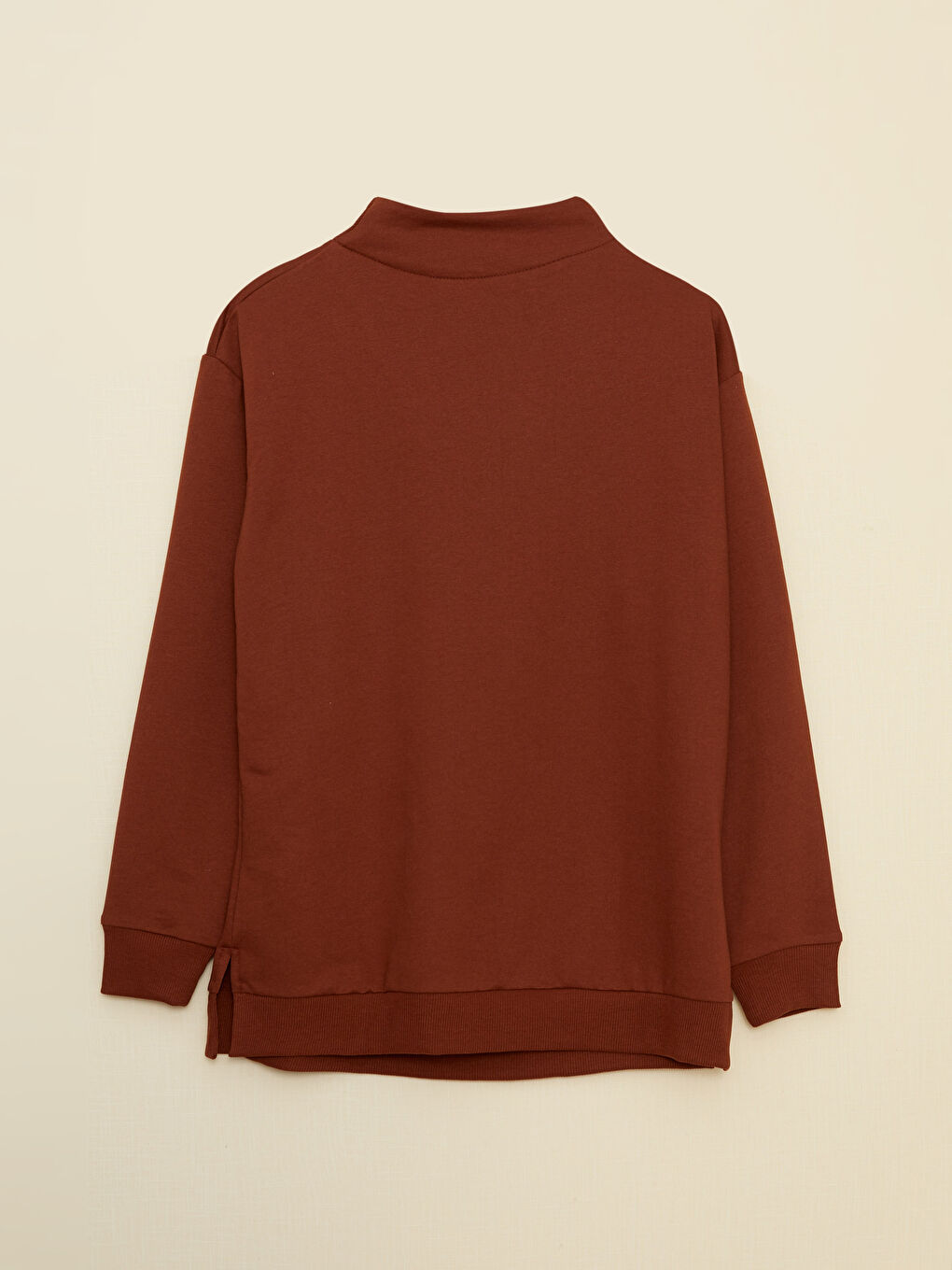Funnel Neck Plain Long Sleeve Women's Sweatshirt-6