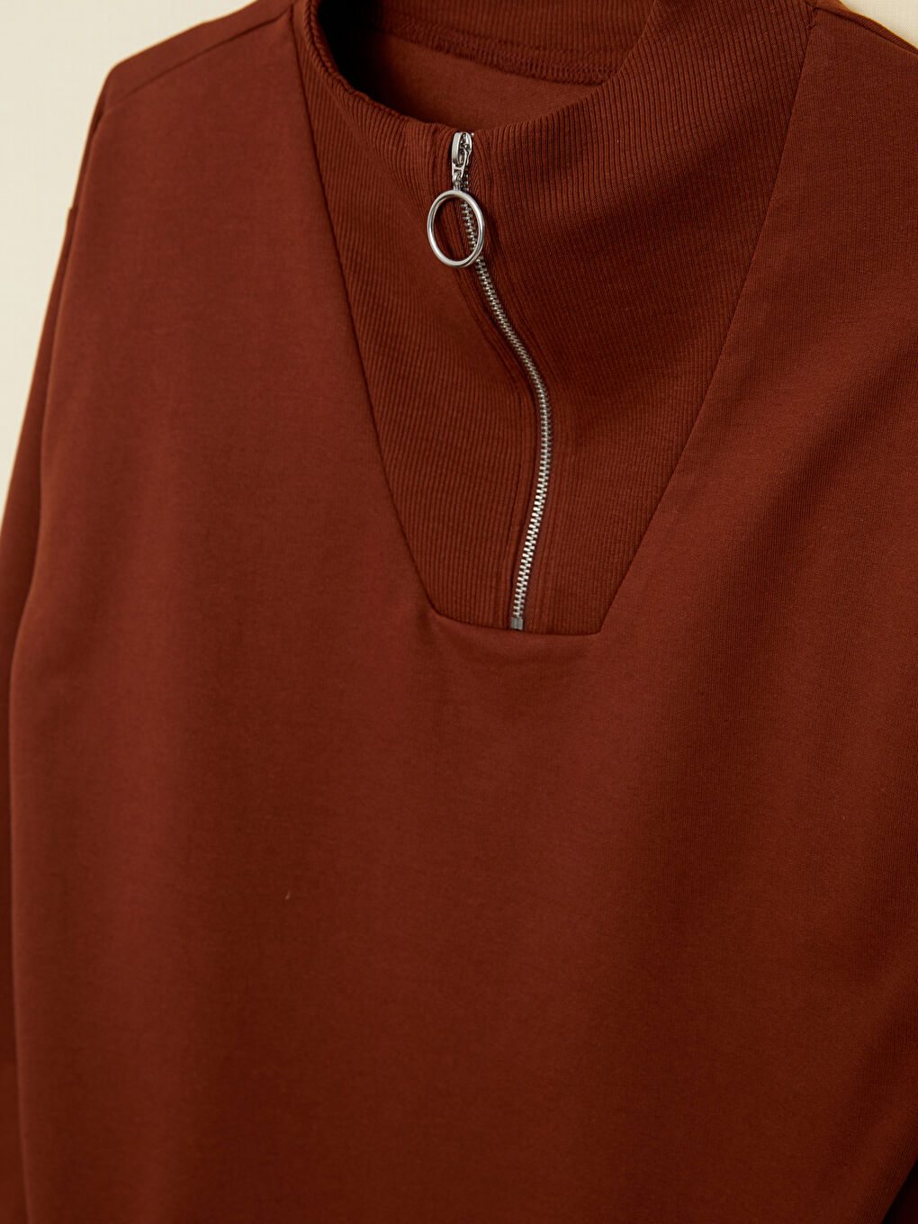 Funnel Neck Plain Long Sleeve Women's Sweatshirt-7