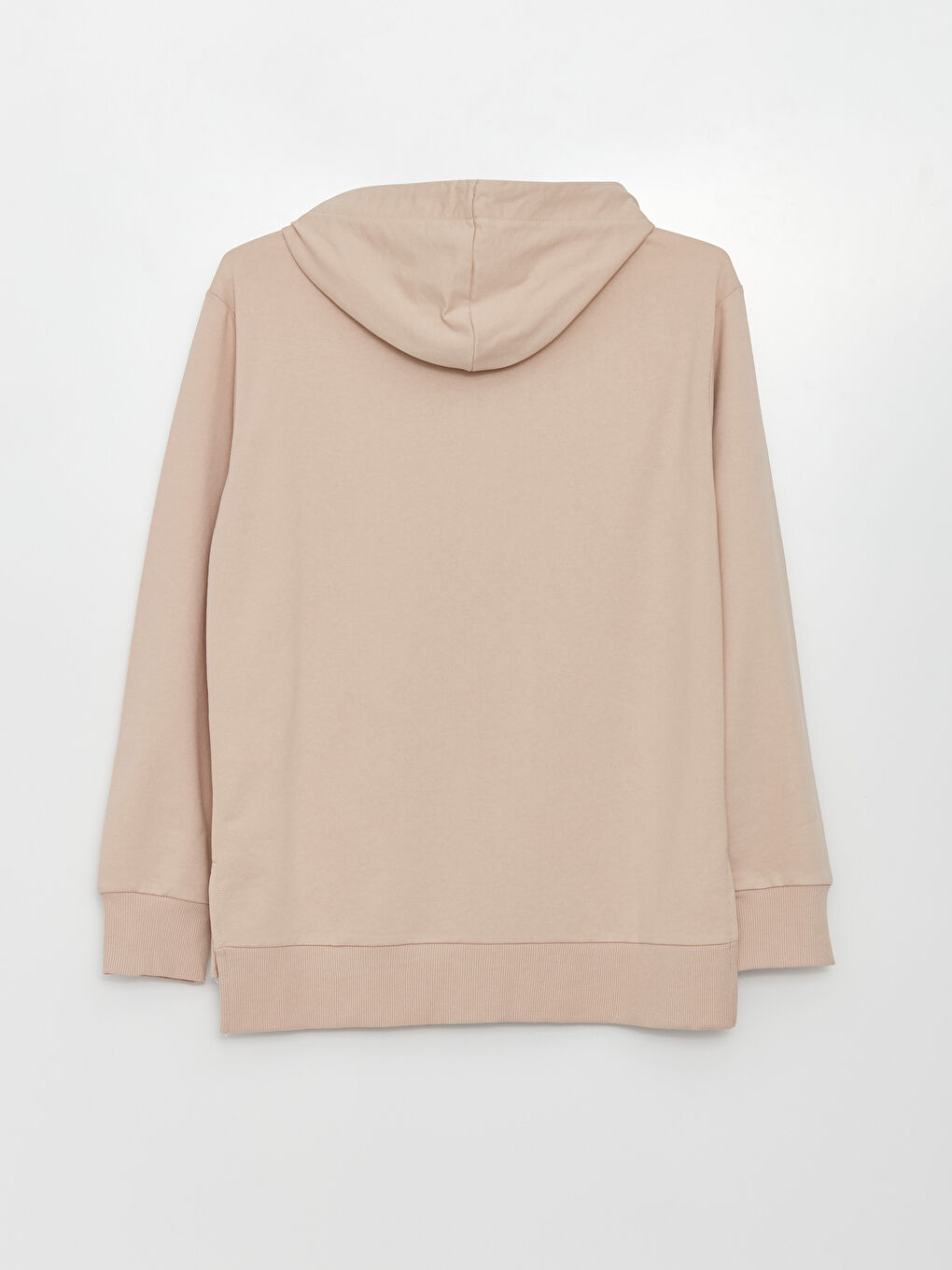 Bej Kapüşonlu Düz Uzun Kollu Kadın Sweatshirt-5