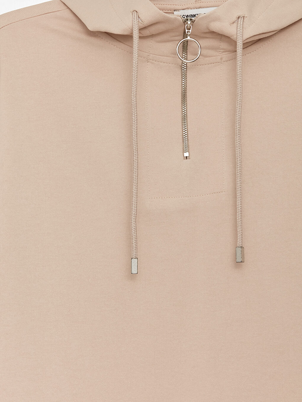 Bej Kapüşonlu Düz Uzun Kollu Kadın Sweatshirt-6