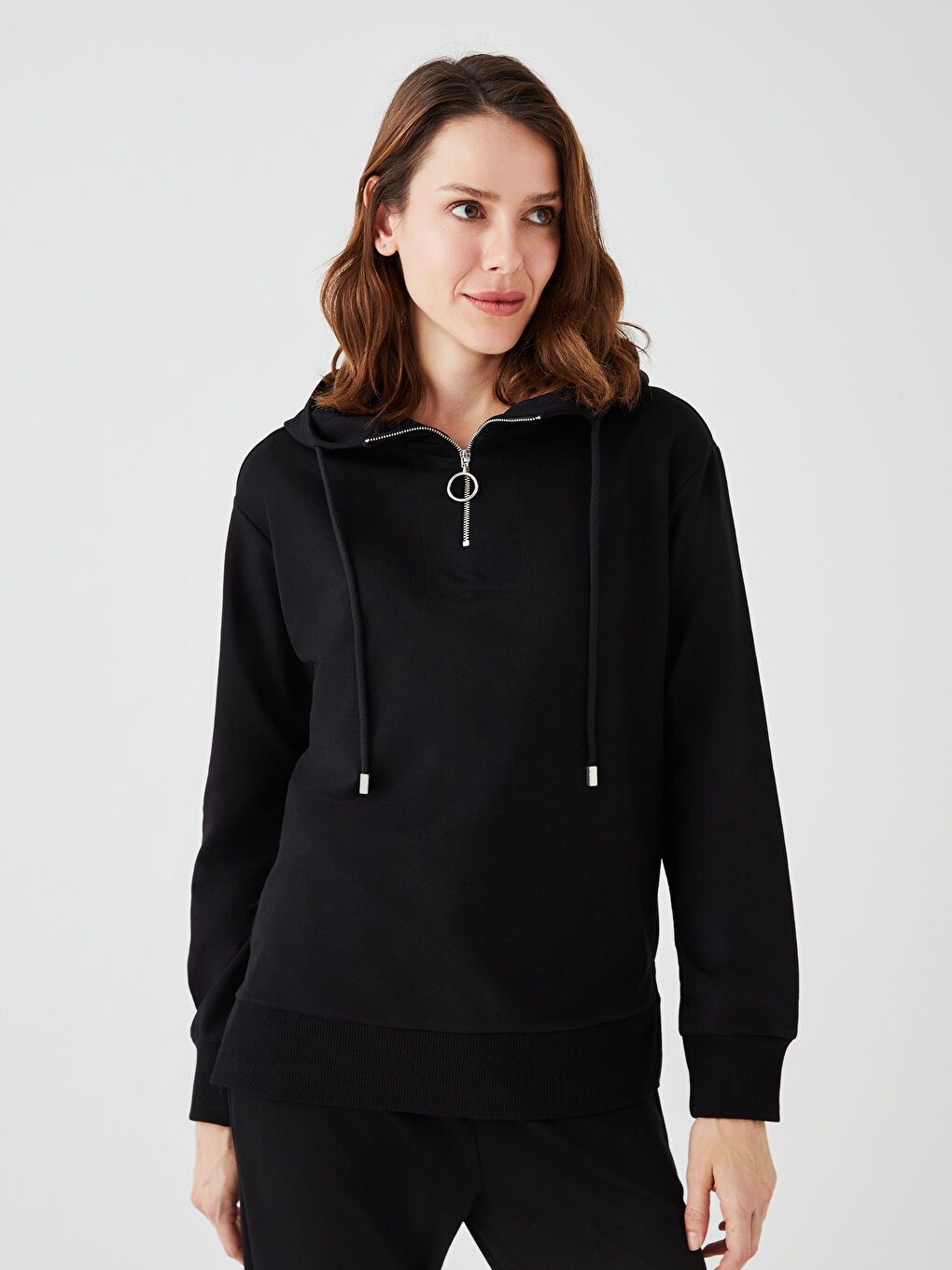 Hooded Plain Long Sleeve Women's Sweatshirt-1