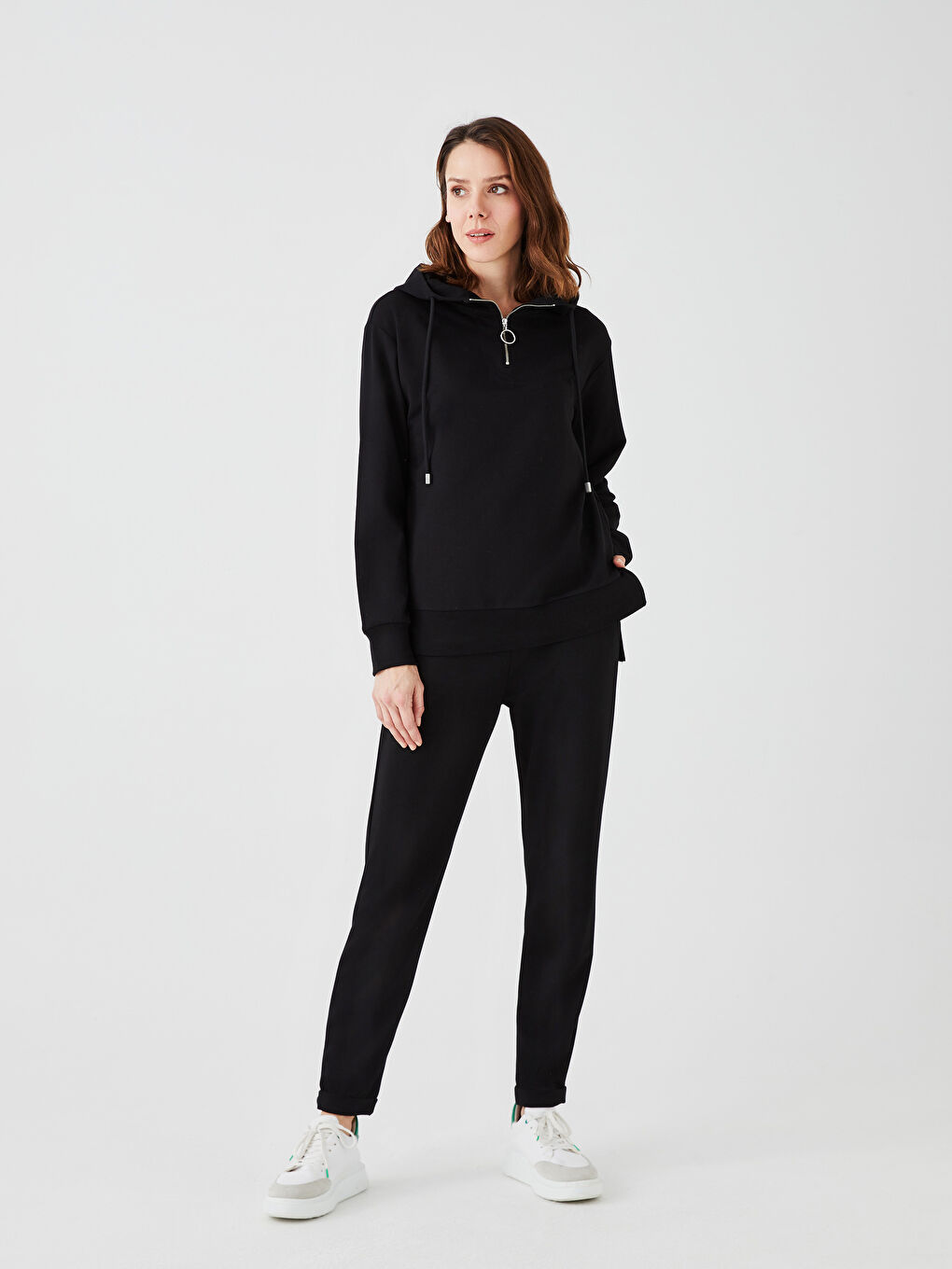 Hooded Plain Long Sleeve Women's Sweatshirt-2
