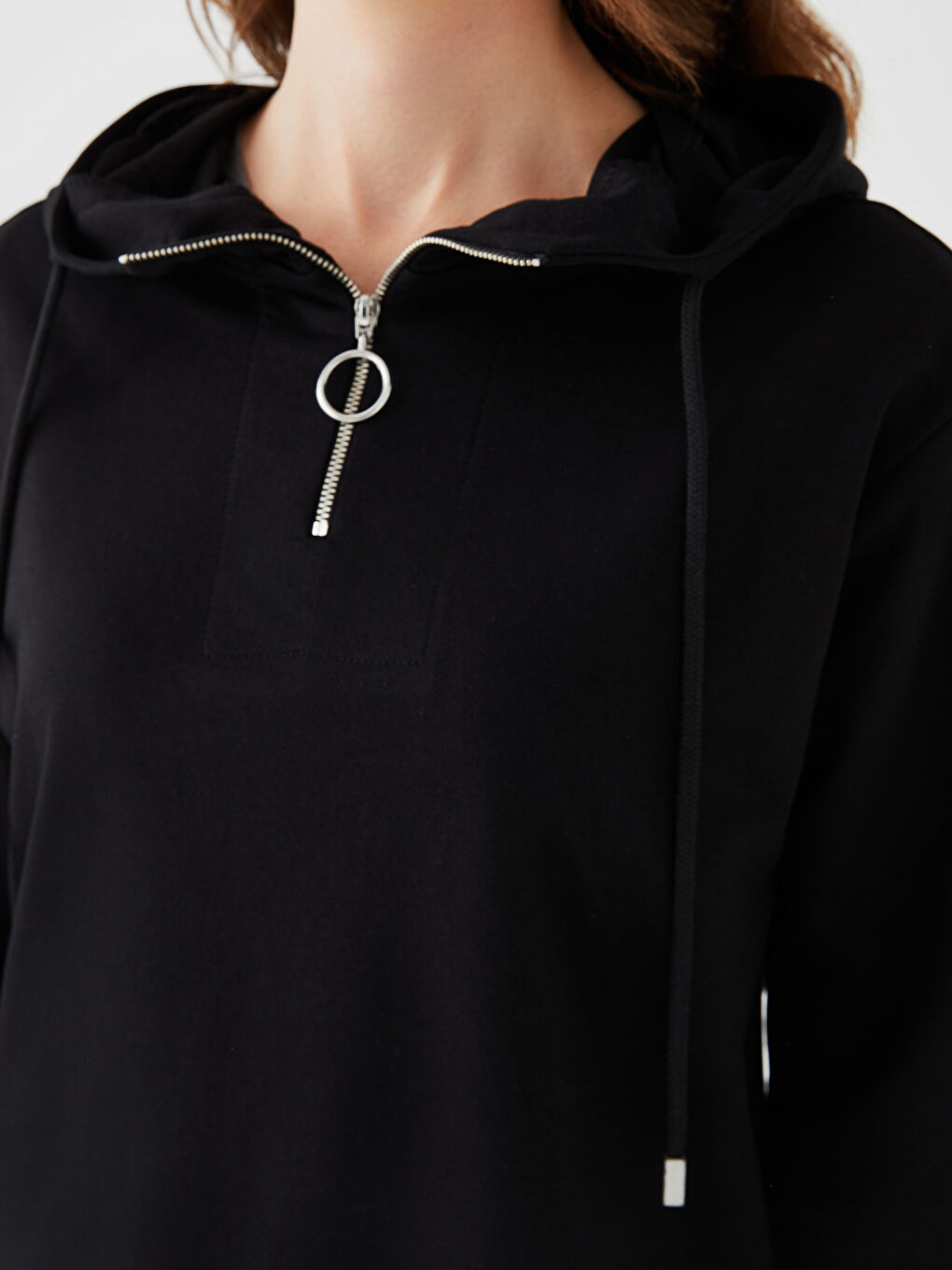 Hooded Plain Long Sleeve Women's Sweatshirt-3