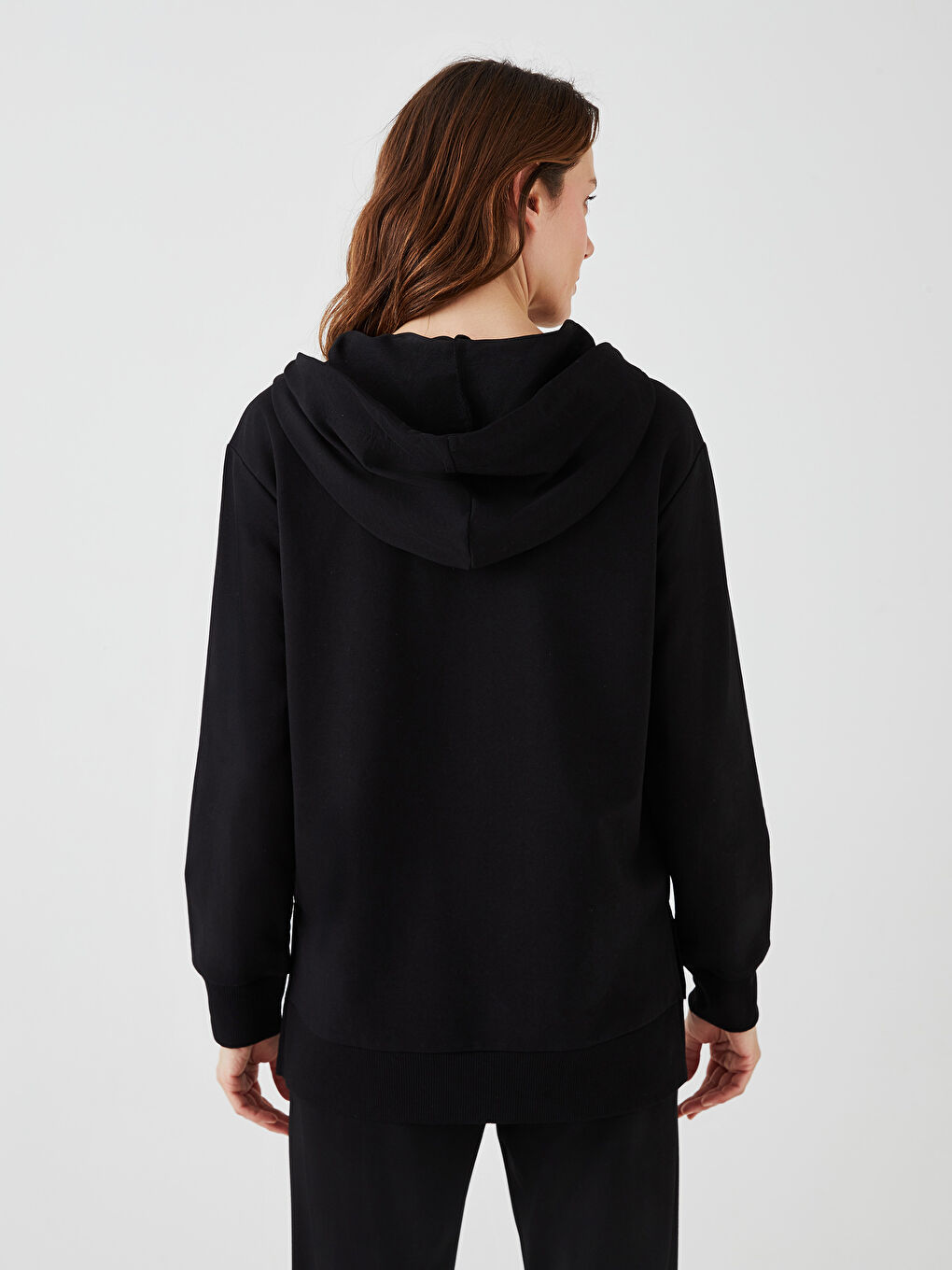 Hooded Plain Long Sleeve Women's Sweatshirt-4