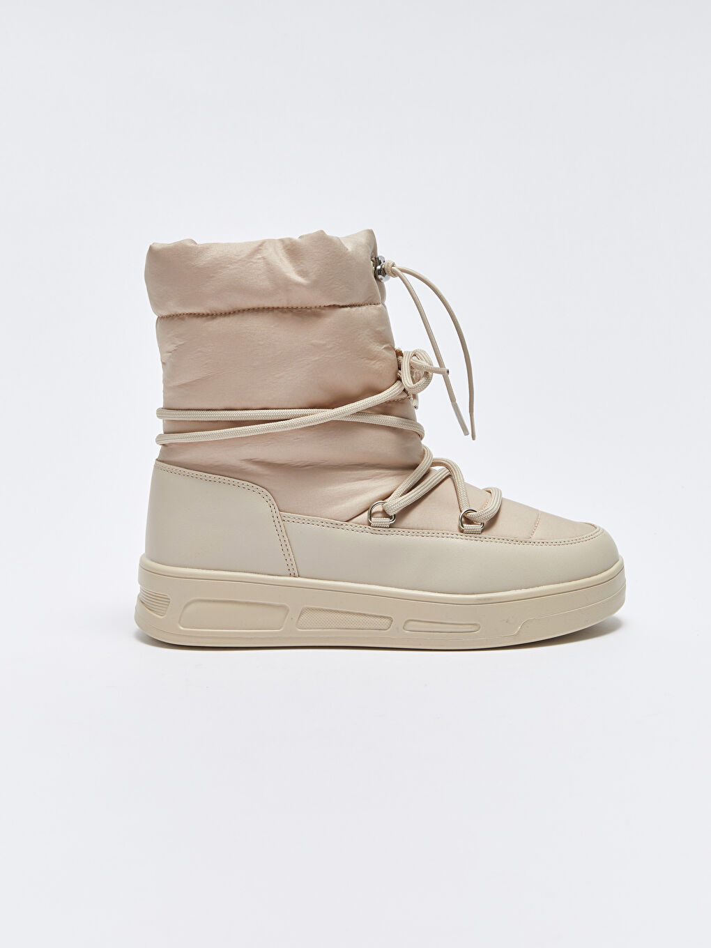 Bej Bağcıklı Kalın Taban Kadın Kar Botu-1
