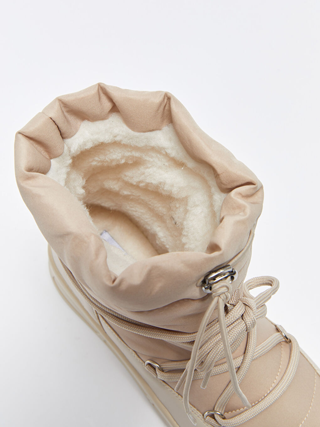 Bej Bağcıklı Kalın Taban Kadın Kar Botu-4