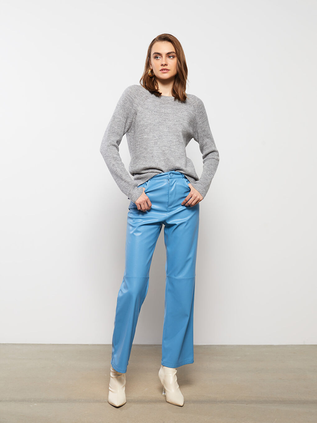 Crew Neck Plain Long Sleeve Women's Knitwear Sweater-2