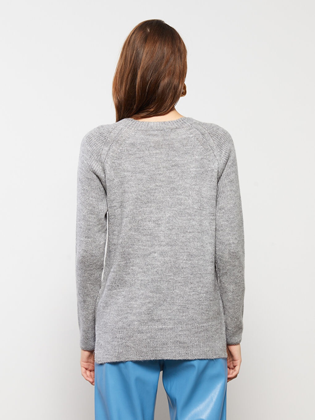 Crew Neck Plain Long Sleeve Women's Knitwear Sweater-4