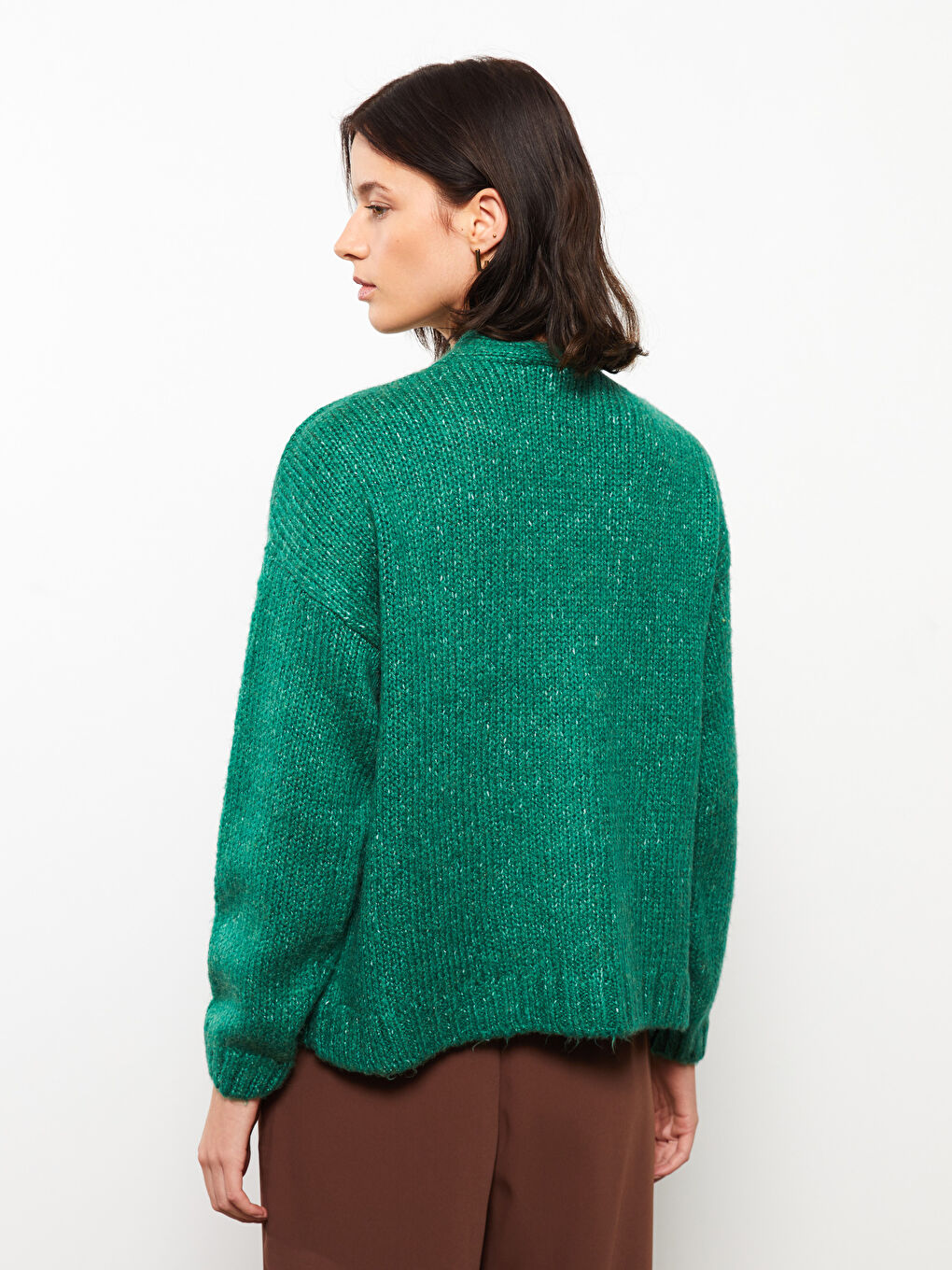 Yeşil V Yaka Kadın Triko Hırka-4