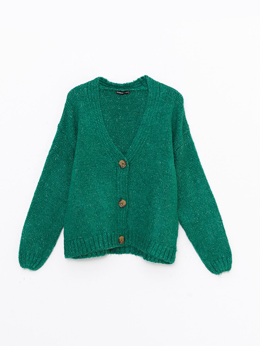 Yeşil V Yaka Kadın Triko Hırka-5