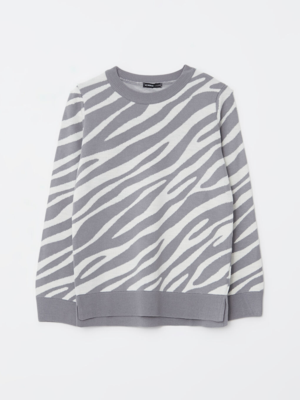 LCWAIKIKI Basic Crew Neck Patterned Long Sleeve Women's Knitwear Sweater -W2GV45Z8-SMY