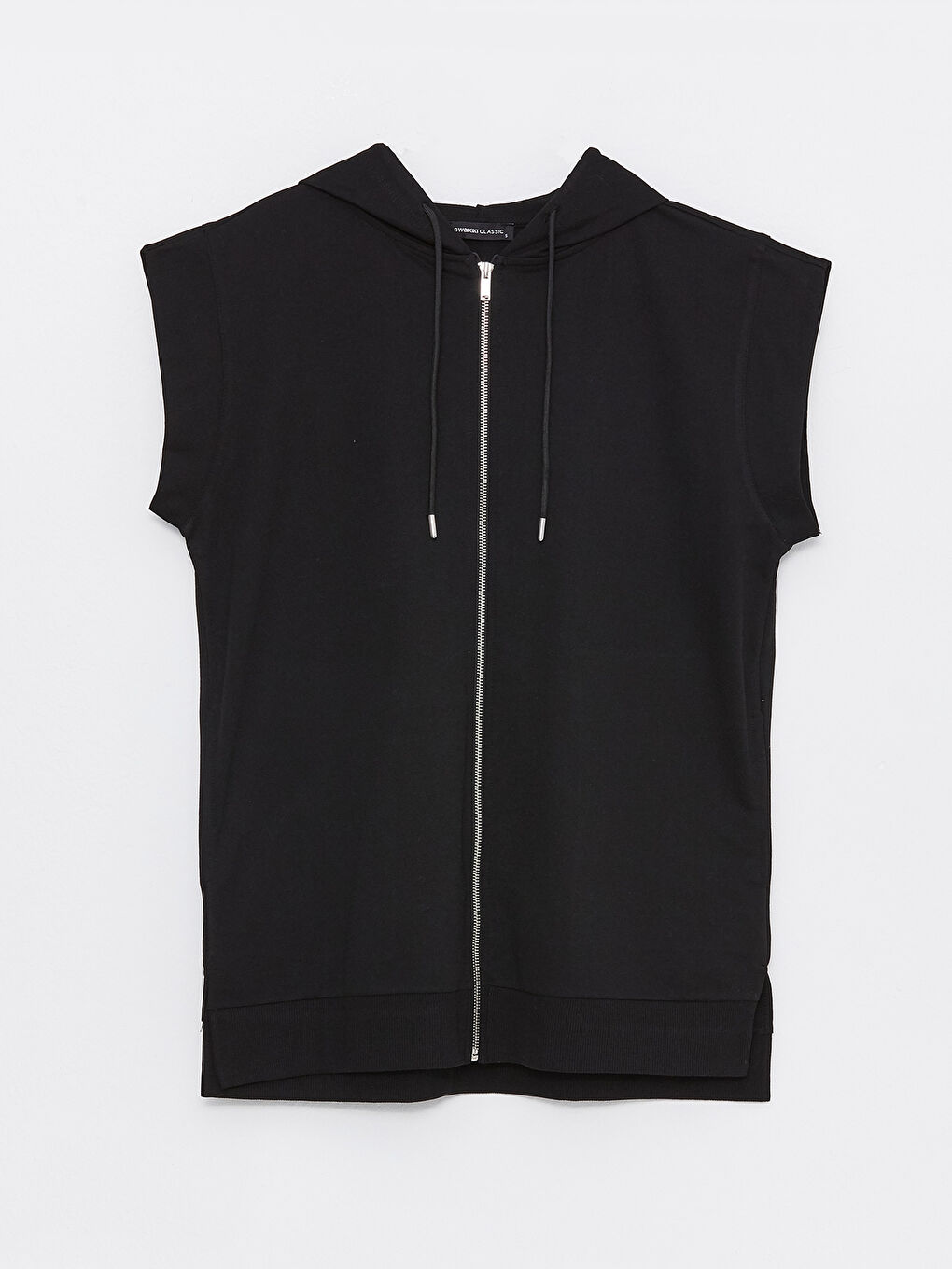 Siyah Kapüşonlu Düz Kısa Kollu Oversize Kadın Spor Hırka-5