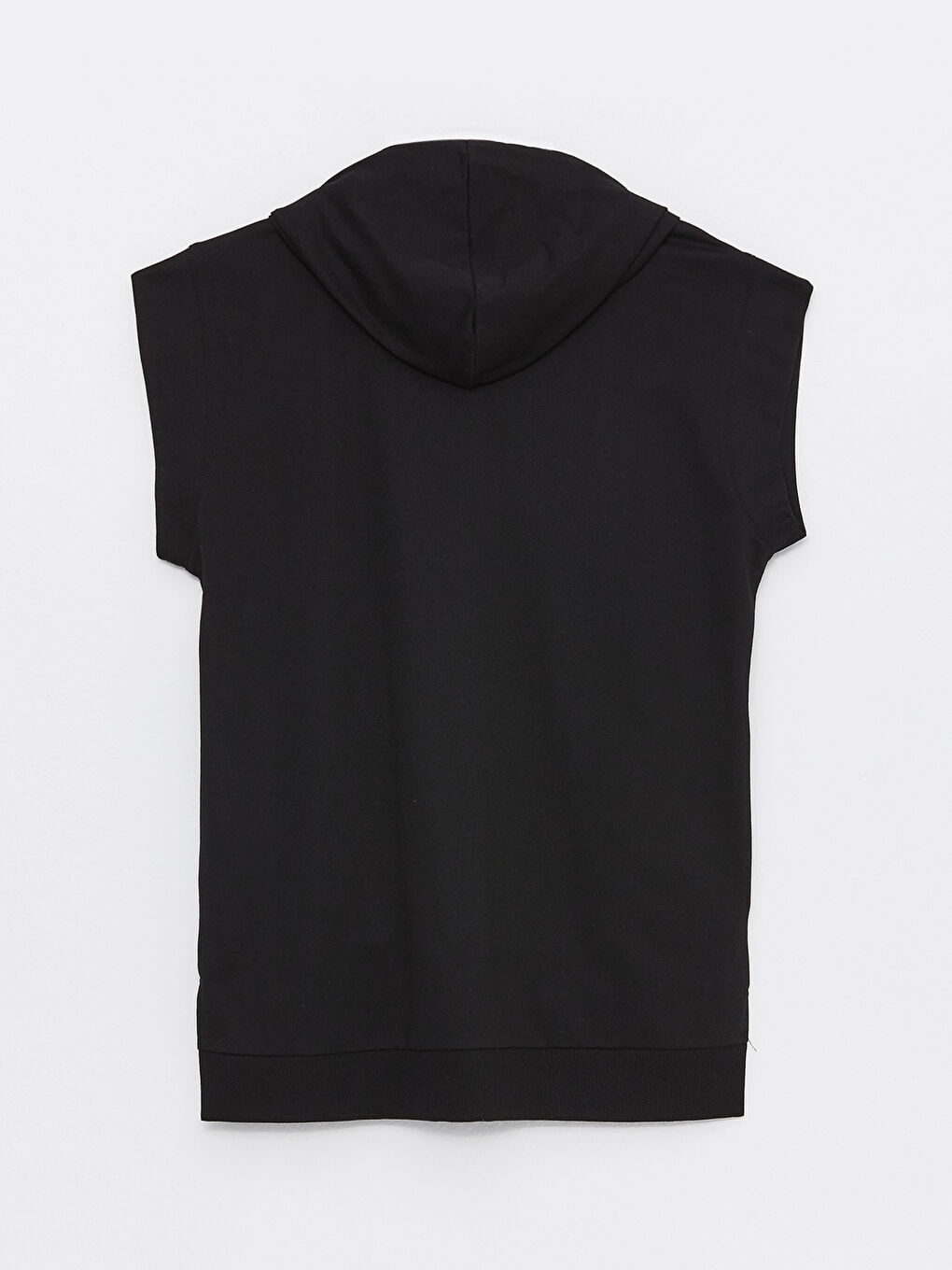 Siyah Kapüşonlu Düz Kısa Kollu Oversize Kadın Spor Hırka-6