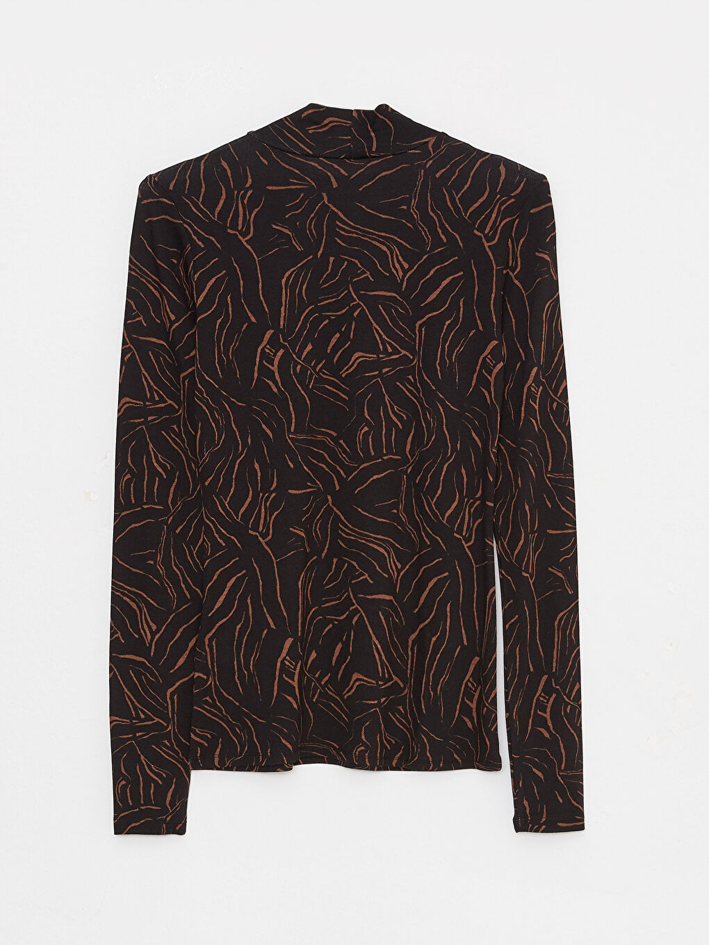 Siyah Dik Yaka Desenli Uzun Kollu Kadın Body-6