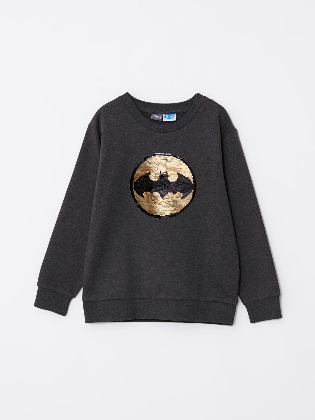 Crew Neck Batman and Superman Embroidered Reversible Sequined Long Sleeve Boy Sweatshirt -W2GY03Z4-L8N