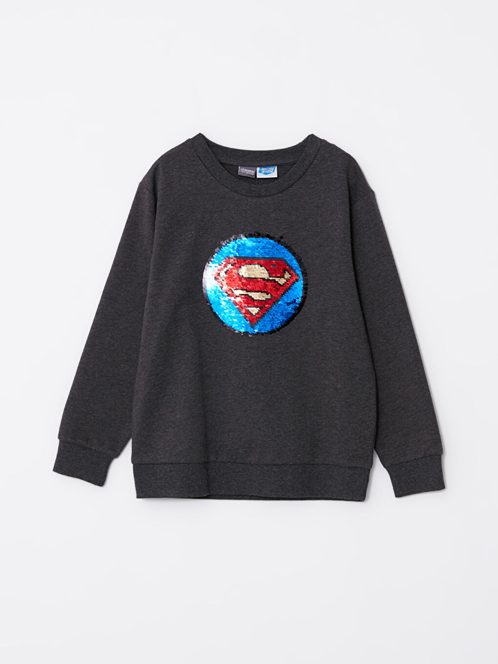 Crew Neck Batman and Superman Embroidered Reversible Sequined Long Sleeve Boy Sweatshirt -W2GY03Z4-L8N