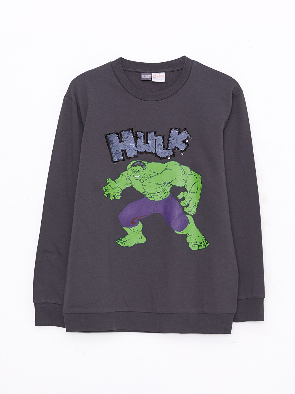 LCW Kids Antrasit Bisiklet Yaka Hulk Baskılı Çift Yönlü Payetli Uzun Kollu Erkek Çocuk Sweatshirt - 1