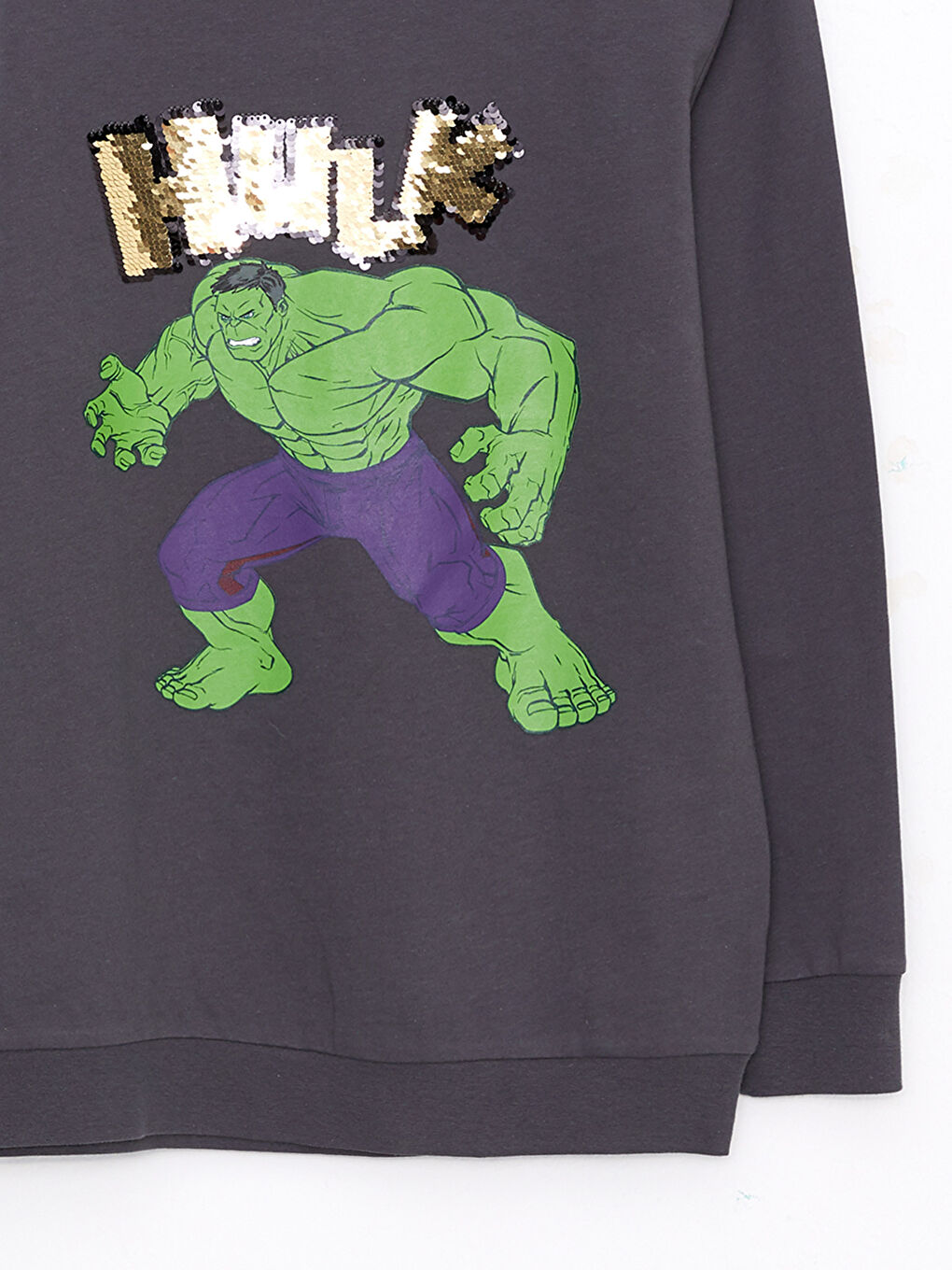 LCW Kids Antrasit Bisiklet Yaka Hulk Baskılı Çift Yönlü Payetli Uzun Kollu Erkek Çocuk Sweatshirt - 3