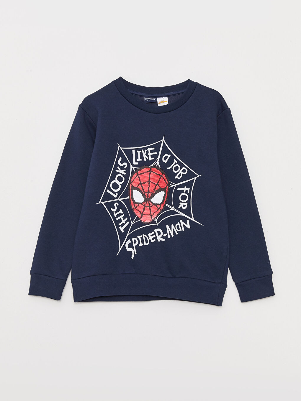 Crew Neck Spider-Man Printed Reversible Sequined Long Sleeve Boy Sweatshirt-2
