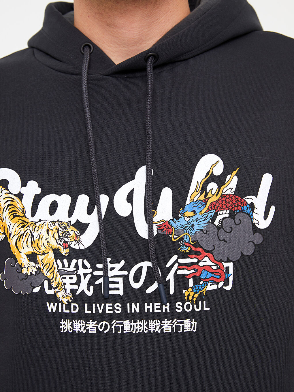 Antrasit Uzun Kollu Baskılı Erkek Kalın Hoodie-3