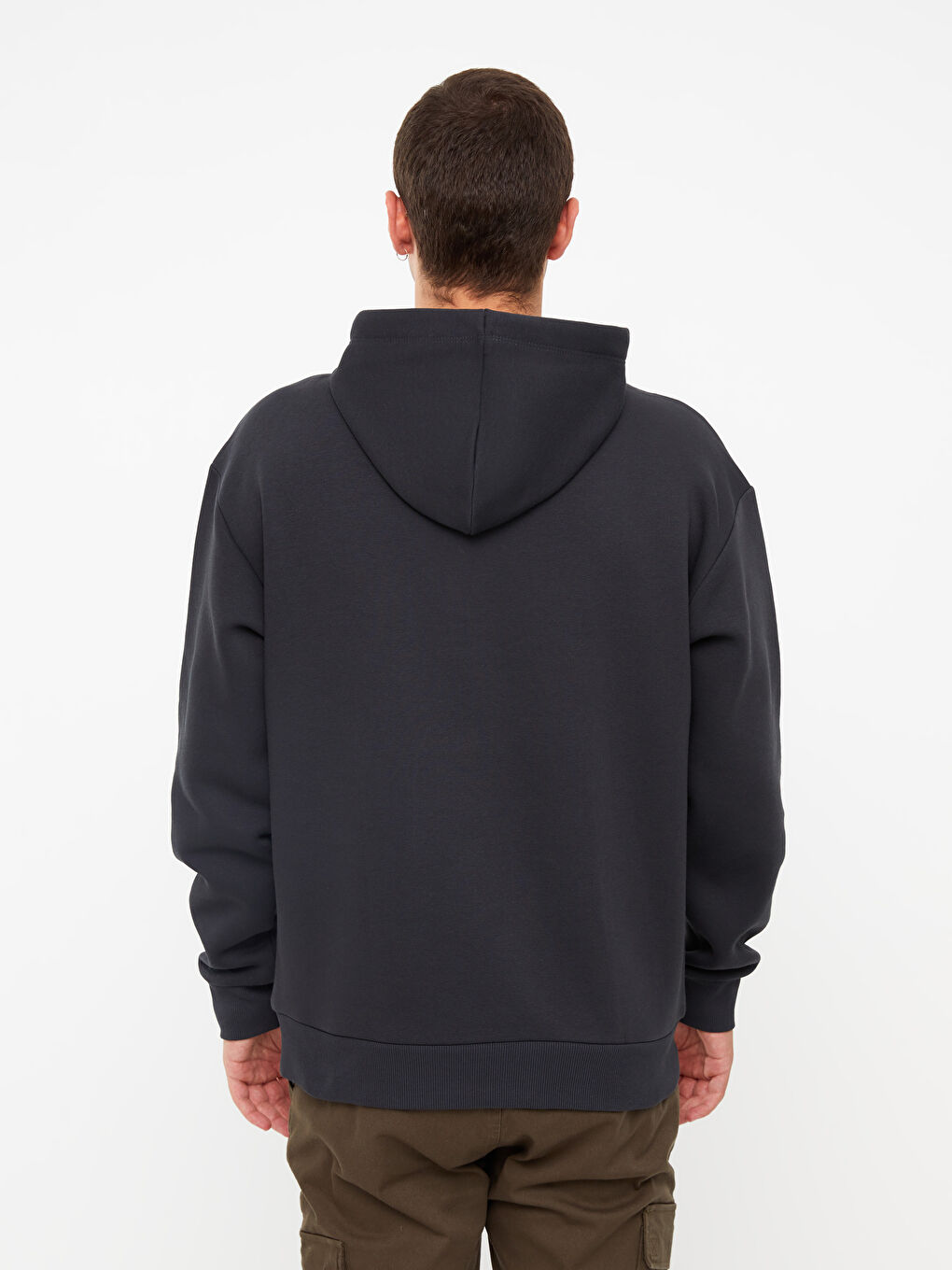 Antrasit Uzun Kollu Baskılı Erkek Kalın Hoodie-4