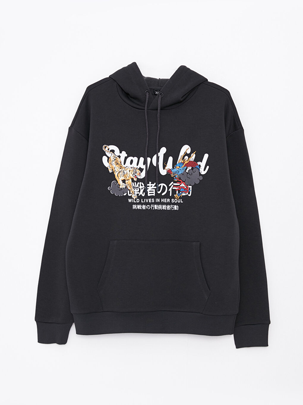 Antrasit Uzun Kollu Baskılı Erkek Kalın Hoodie-5