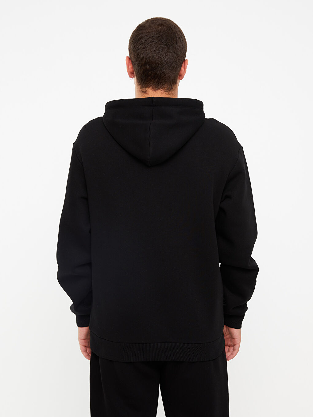 XSIDE Siyah Uzun Kollu Baskılı Erkek Kalın Hoodie - 2