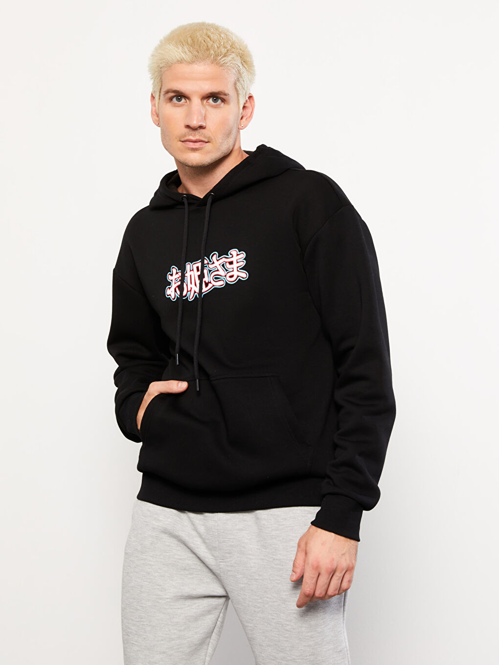 XSIDE Yeni Siyah Oversize Uzun Kollu Baskılı Erkek Hoodie - 3