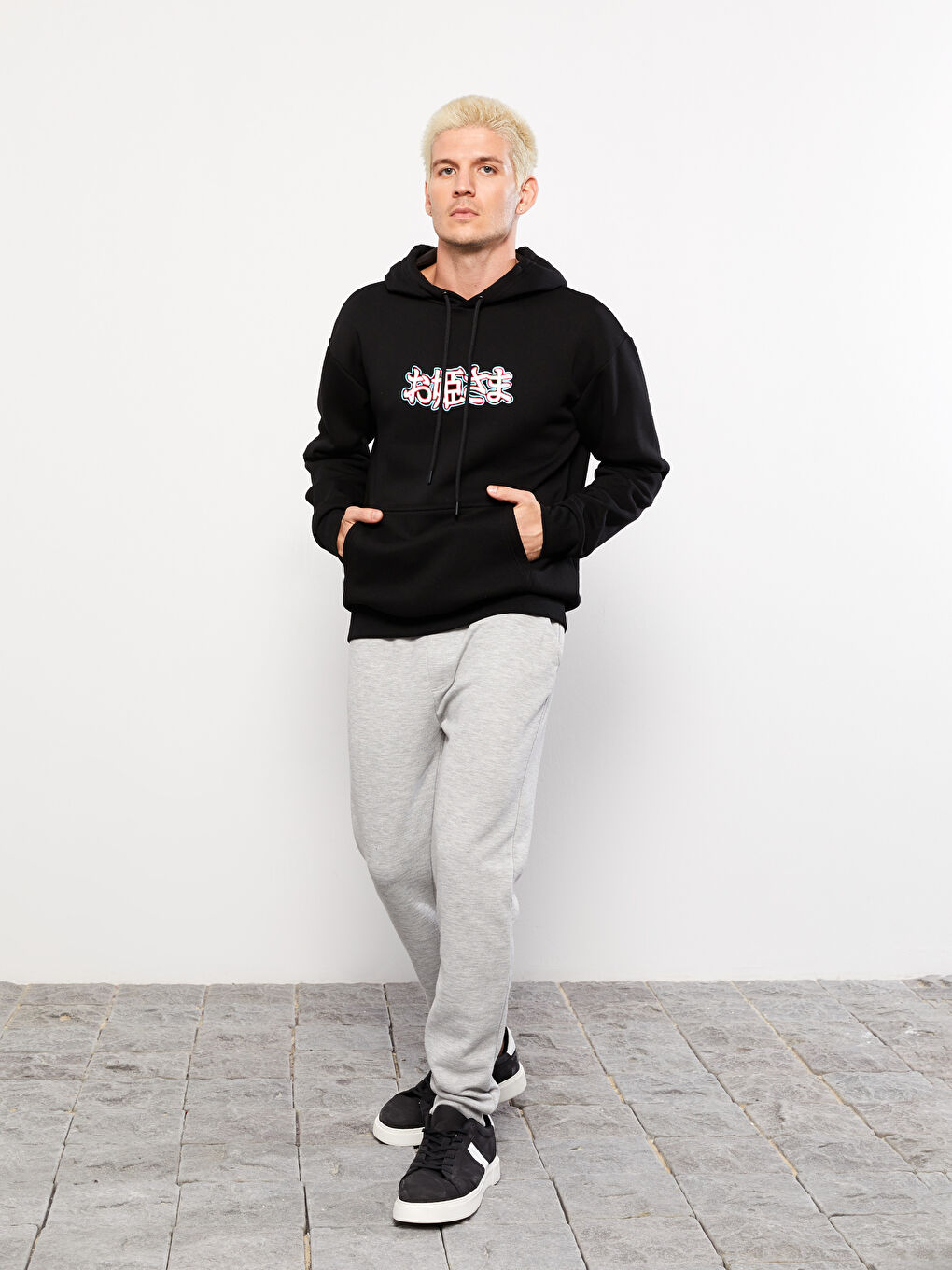 XSIDE Yeni Siyah Oversize Uzun Kollu Baskılı Erkek Hoodie - 4