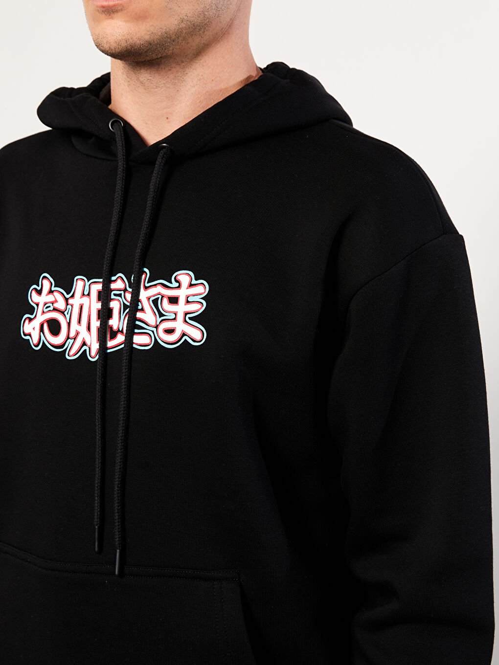 XSIDE Yeni Siyah Oversize Uzun Kollu Baskılı Erkek Hoodie - 5