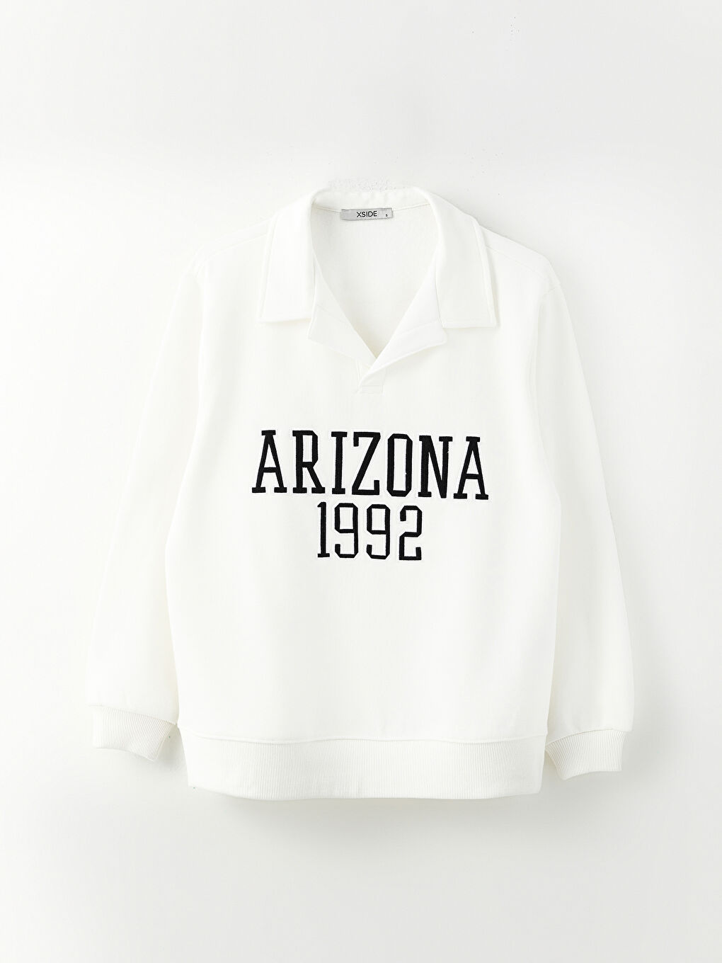 Ekru Polo Yaka Nakışlı Kadın Kalın Sweatshirt-5