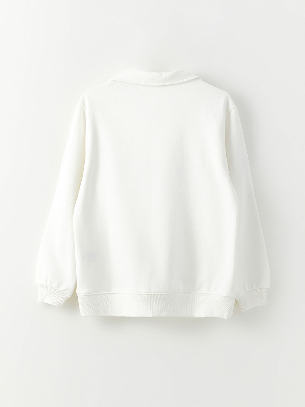 Ekru Polo Yaka Nakışlı Kadın Kalın Sweatshirt-6