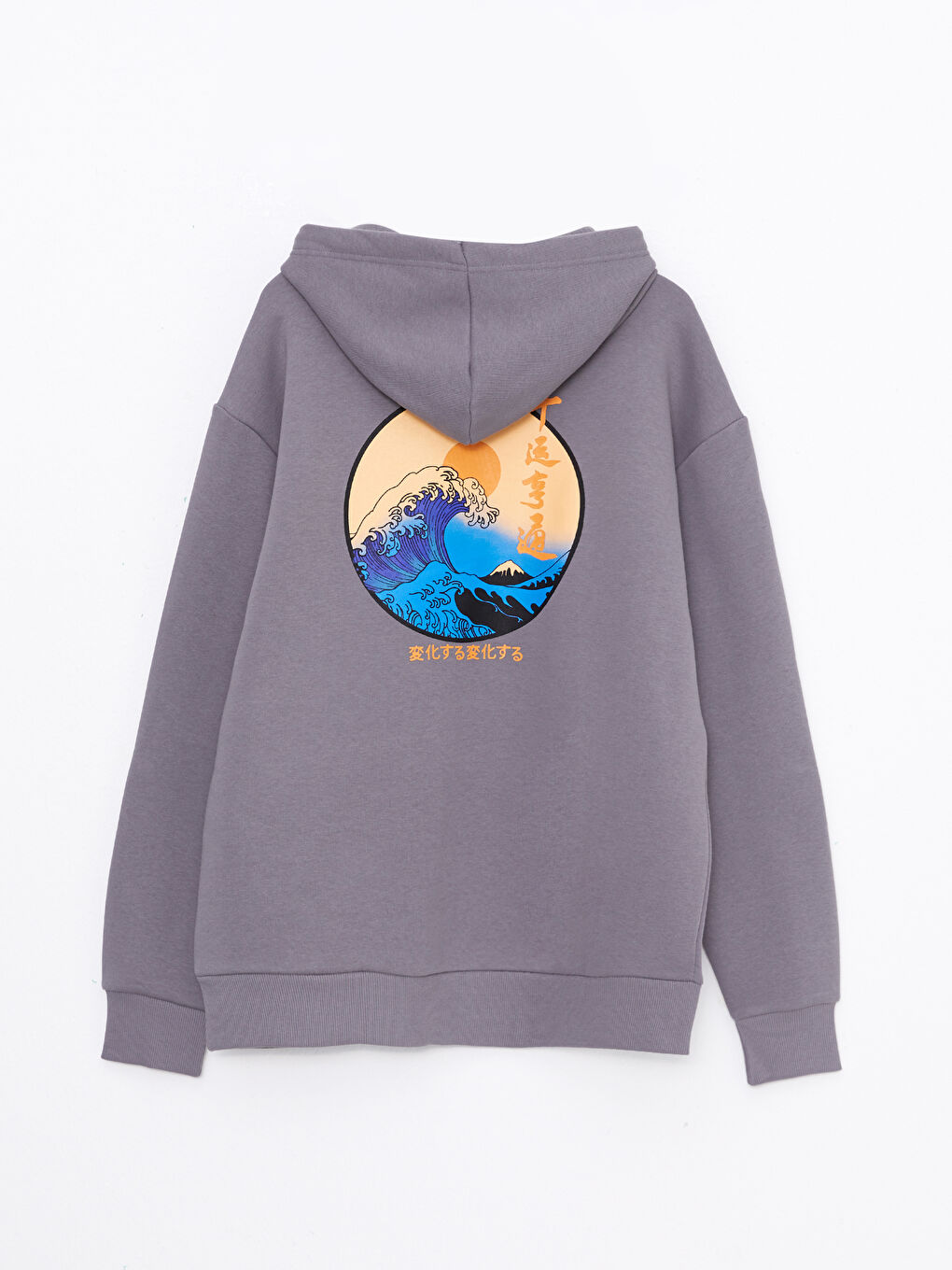 XSIDE Antrasit Uzun Kollu Baskılı Erkek Kalın Hoodie - 1