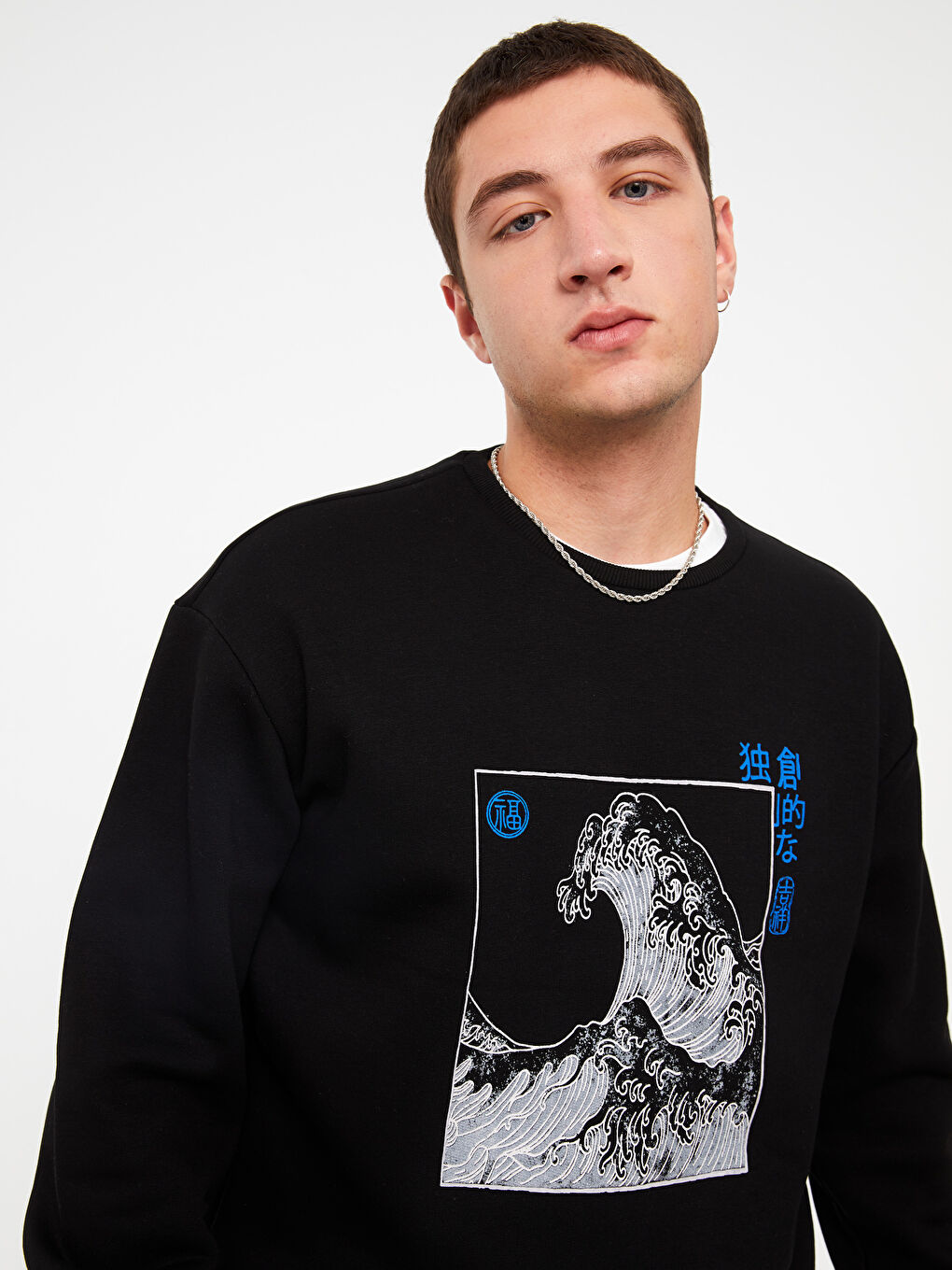 XSIDE Siyah Bisiklet Yaka Uzun Kollu Baskılı Erkek Sweatshirt - 2