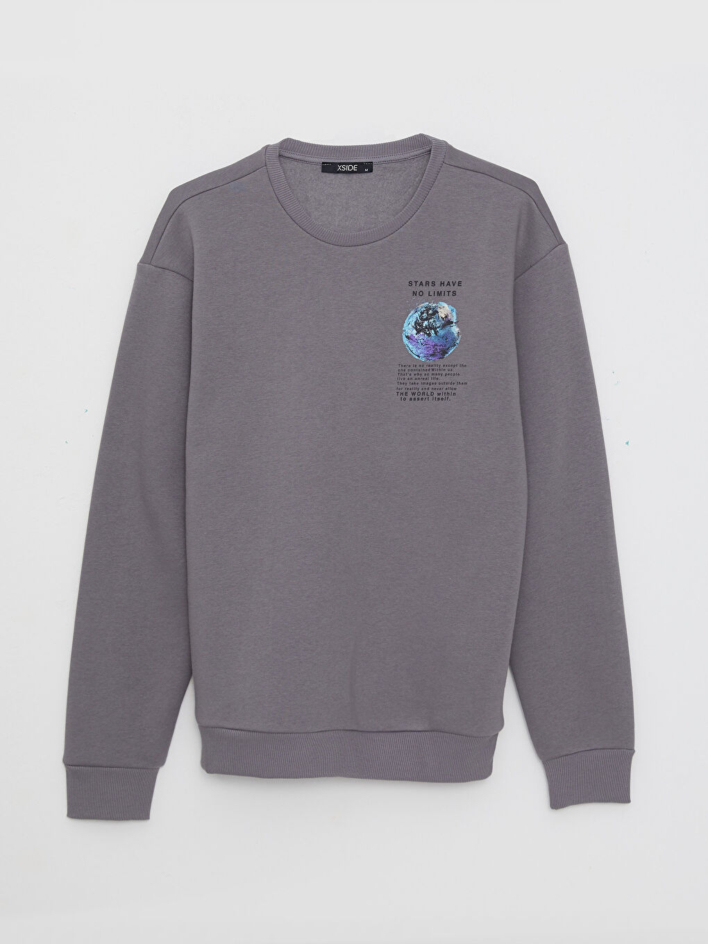 Antrasit Bisiklet Yaka Baskılı Erkek Kalın Sweatshirt-4