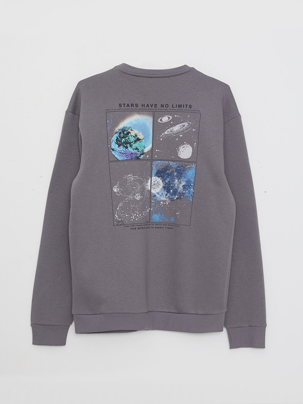 Antrasit Bisiklet Yaka Baskılı Erkek Kalın Sweatshirt-5