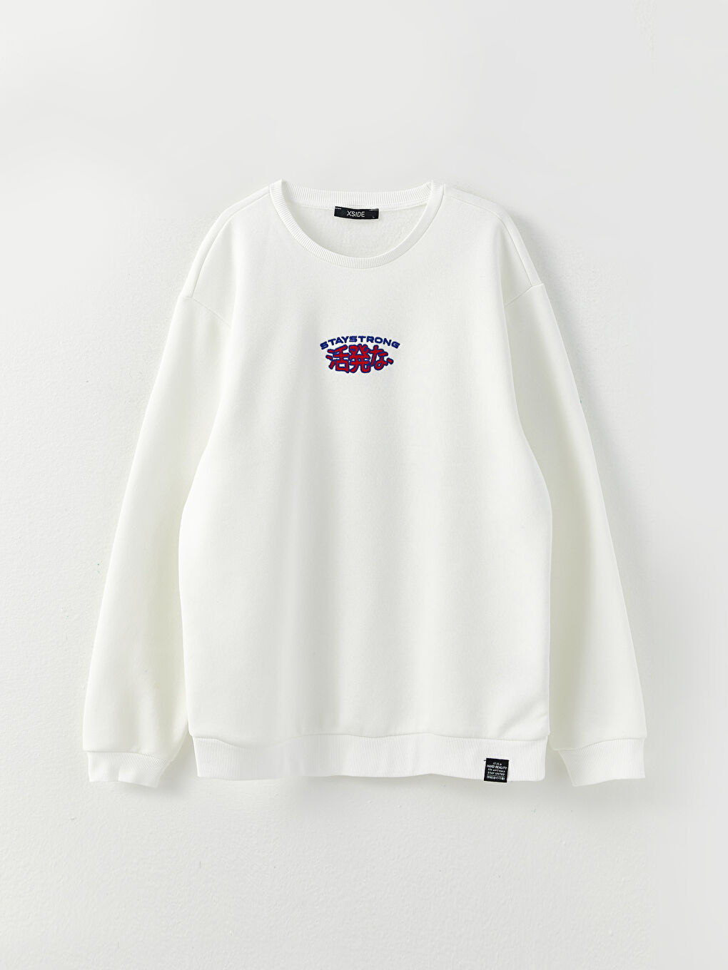 XSIDE Kırık Beyaz Bisiklet Yaka Uzun Kollu Baskılı Erkek Sweatshirt - 5