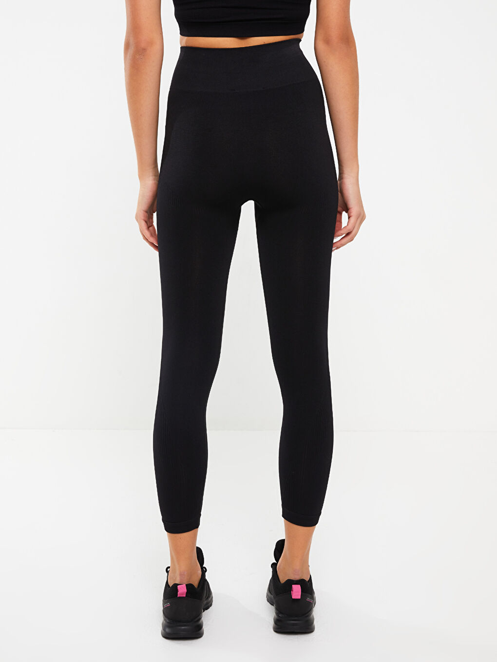 Siyah Kadın Beli Lastikli Düz Tayt-6