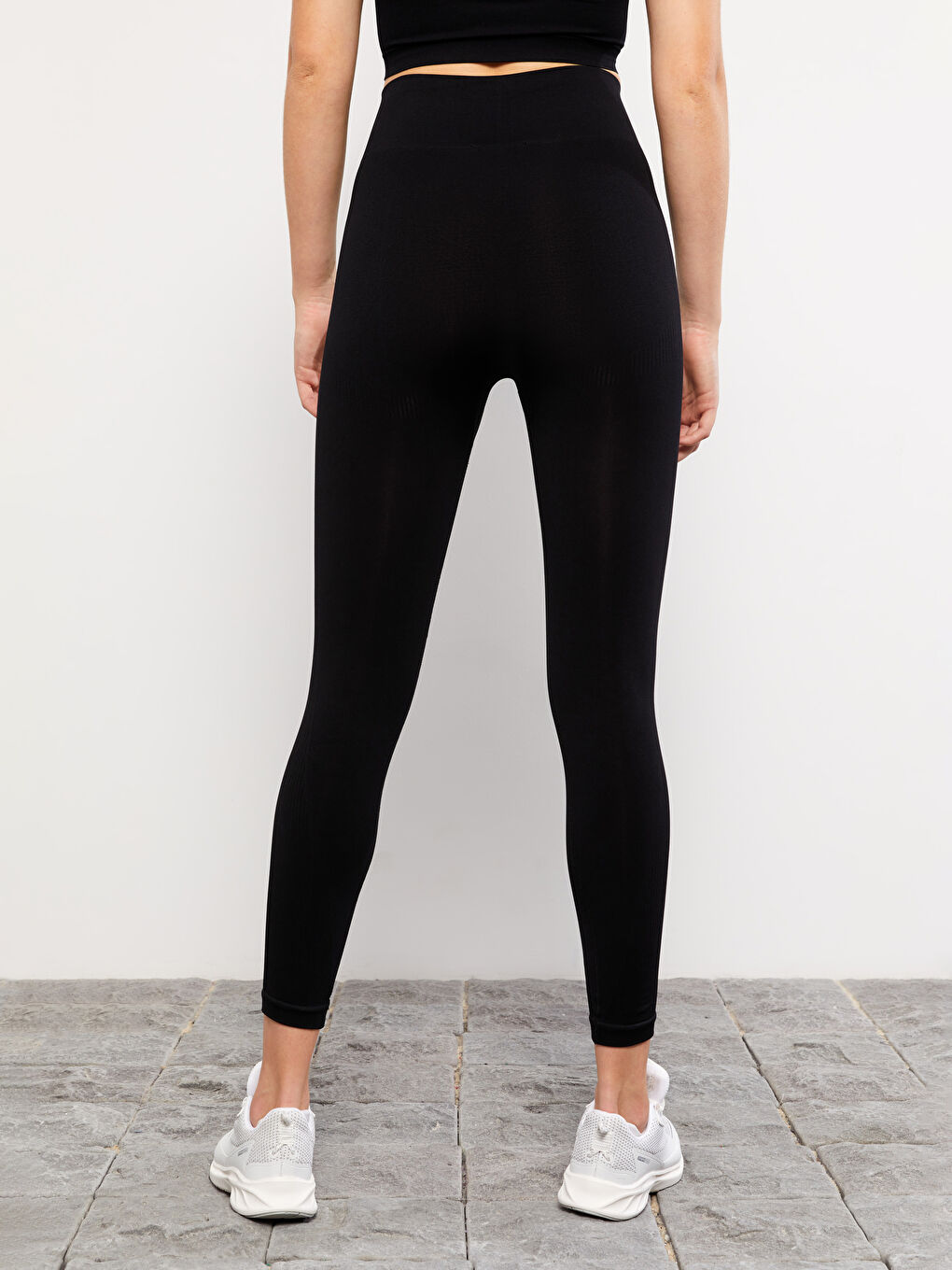 Siyah Kadın Beli Lastikli Düz Tayt-9