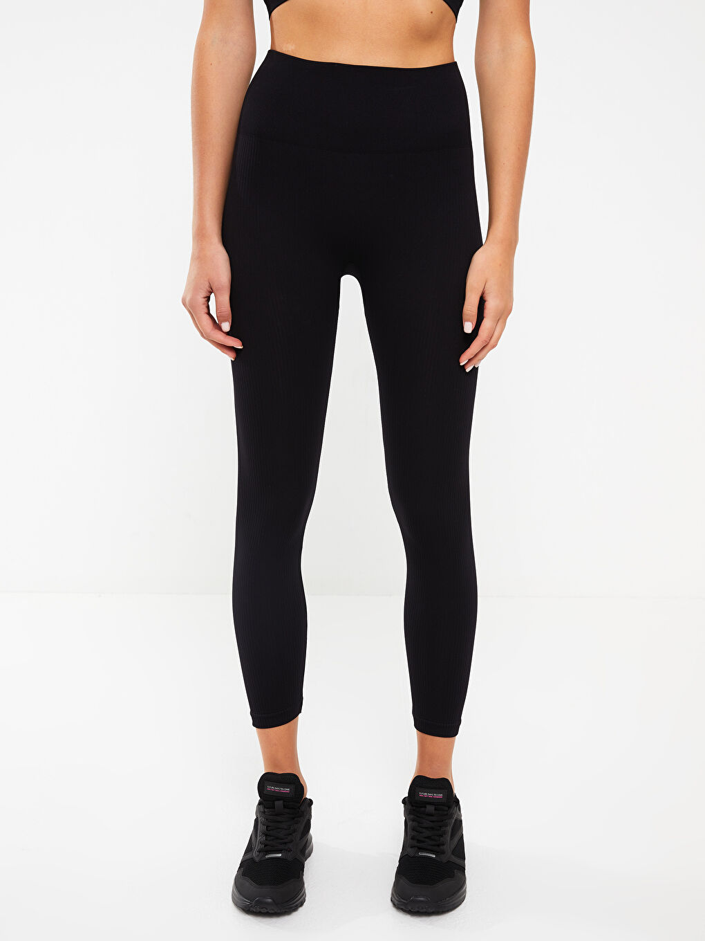 Siyah Kadın Beli Lastikli Düz Tayt-4