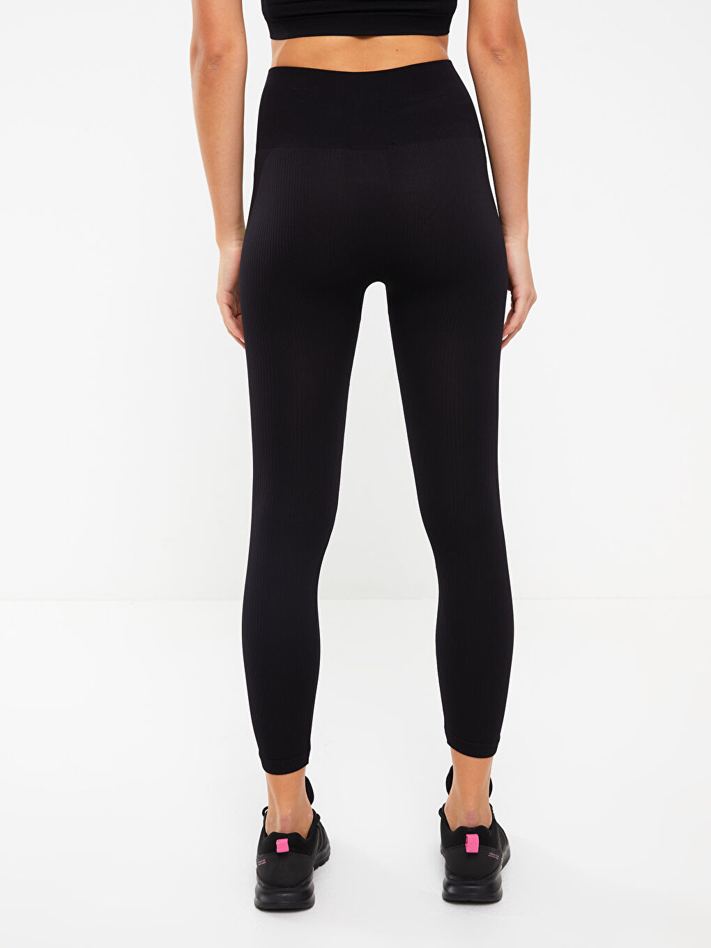 Siyah Kadın Beli Lastikli Düz Tayt-6