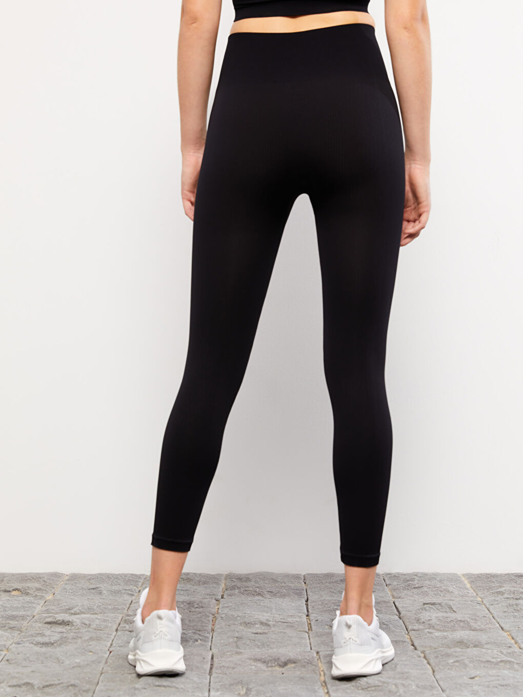 Siyah Kadın Beli Lastikli Düz Tayt-7