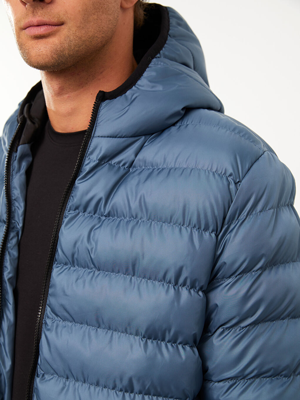 Mavi Standart Kalıp Kapüşonlu Erkek Şişme Mont-4