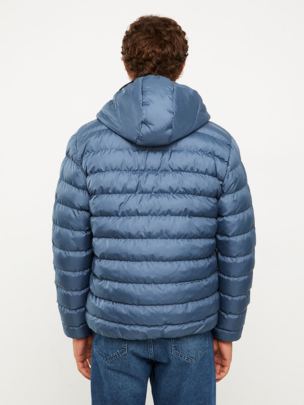Mavi Standart Kalıp Kapüşonlu Erkek Şişme Mont-5