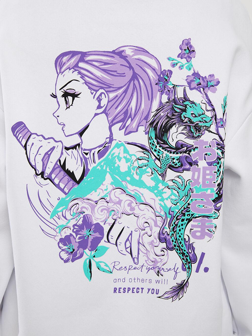 Beyaz Baskılı Kadın Kalın Hoodie-4